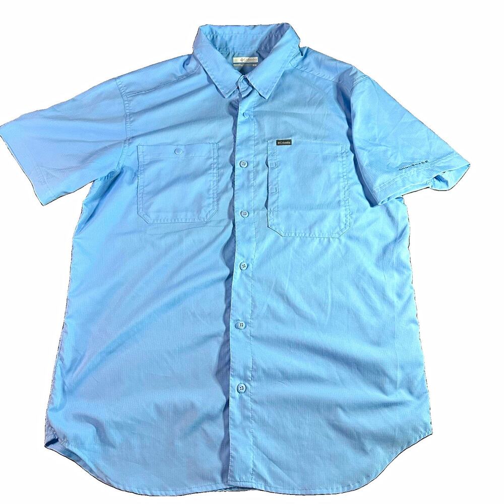 Columbia Silver Ridge Utility Shirt Sky Blue Short Sleeve UPF 50 Men's Medium M